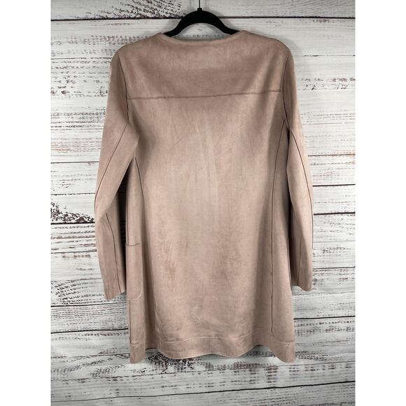 Tahari Jacket Womens Small Pink Faux Leather Lace Trim Open Front Coatigan - Picture 8 of 10